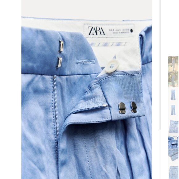 NWT ZARA WRINKLED PLEATED PANTS ZW COLLECTION LIGHT BLUE - Picture 5 of 9
